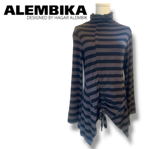 Alembika Tops - Alembika Black and Gray Striped Women's tunic top size 8